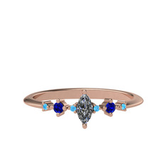 Beyaz zirkon, lab safir ve akuamarin 18 ayar rose altın yüzük