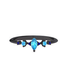 Minimal Aster Yüzük - Akuamarin ve lab safir 925 ayar siyah rodyum kaplama gümüş yüzük #19e8mz1