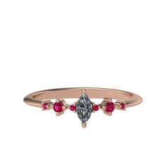 Beyaz zirkon ve rodolit garnet 8 ayar rose altın yüzük