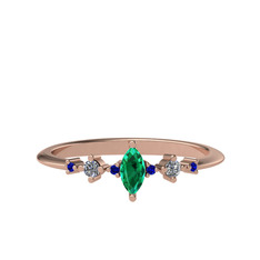 Yeşil kuvars, beyaz zirkon ve lab safir 925 ayar rose altın kaplama gümüş yüzük