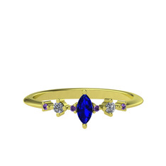 Lab safir, beyaz zirkon ve ametist 8 ayar altın yüzük