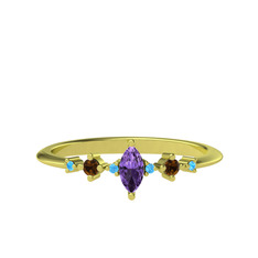 Minimal Aster Yüzük - Ametist, dumanlı kuvars ve akuamarin 925 ayar altın kaplama gümüş yüzük #1ci38a5