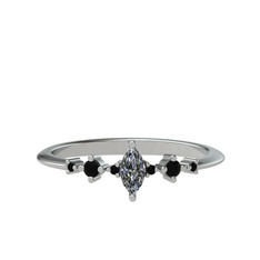 Minimal Aster Yüzük - Beyaz zirkon ve siyah zirkon 8 ayar beyaz altın yüzük #1d3p0hi