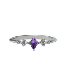 Minimal Aster Yüzük - Ametist ve beyaz zirkon 18 ayar beyaz altın yüzük #1d9f03v