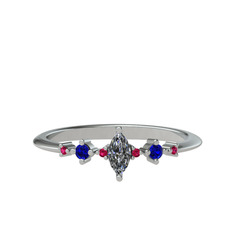 Beyaz zirkon, lab safir ve rodolit garnet 14 ayar beyaz altın yüzük