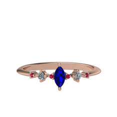Lab safir, beyaz zirkon ve rodolit garnet 925 ayar rose altın kaplama gümüş yüzük