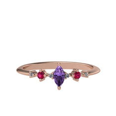 Ametist, rodolit garnet ve beyaz zirkon 8 ayar rose altın yüzük