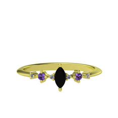 Siyah zirkon, ametist ve beyaz zirkon 8 ayar altın yüzük