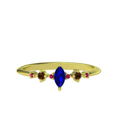 Minimal Aster Yüzük - Lab safir, dumanlı kuvars ve rodolit garnet 925 ayar altın kaplama gümüş yüzük #1i7ugx1