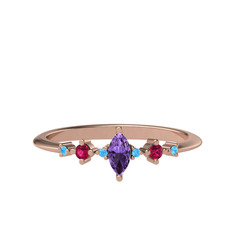 Ametist, rodolit garnet ve akuamarin 18 ayar rose altın yüzük