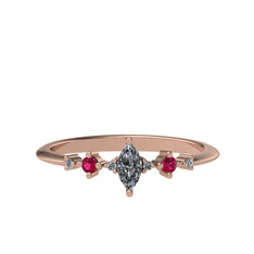 Beyaz zirkon ve rodolit garnet 18 ayar rose altın yüzük