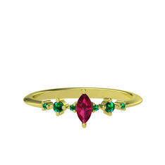 Minimal Aster Yüzük - Rodolit garnet ve yeşil kuvars 14 ayar altın yüzük #1jtcnah