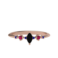 Siyah zirkon, rodolit garnet ve lab safir 8 ayar rose altın yüzük