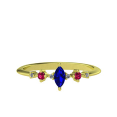 Lab safir, rodolit garnet ve beyaz zirkon 18 ayar altın yüzük