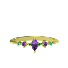 Minimal Aster Yüzük - Ametist ve yeşil kuvars 14 ayar altın yüzük #1mwv4i3