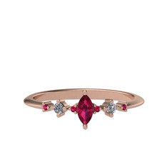 Rodolit garnet ve beyaz zirkon 8 ayar rose altın yüzük