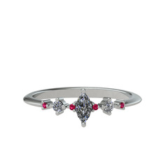 Beyaz zirkon ve rodolit garnet 14 ayar beyaz altın yüzük