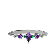 Ametist ve yeşil kuvars 18 ayar beyaz altın yüzük