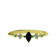 Minimal Aster Yüzük - Siyah zirkon, beyaz zirkon ve yeşil kuvars 14 ayar altın yüzük #1ppkfqh