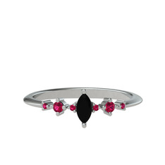 Siyah zirkon ve rodolit garnet 8 ayar beyaz altın yüzük