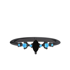 Minimal Aster Yüzük - Siyah zirkon ve akuamarin 925 ayar siyah rodyum kaplama gümüş yüzük #1shb6kp