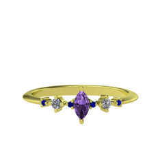 Minimal Aster Yüzük - Ametist, beyaz zirkon ve lab safir 925 ayar altın kaplama gümüş yüzük #1smcvp6