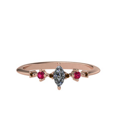 Beyaz zirkon, rodolit garnet ve dumanlı kuvars 14 ayar rose altın yüzük