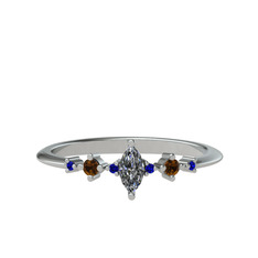 Minimal Aster Yüzük - Beyaz zirkon, dumanlı kuvars ve lab safir 925 ayar gümüş yüzük #1tmt0x1