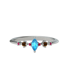 Minimal Aster Yüzük - Akuamarin, dumanlı kuvars ve rodolit garnet 14 ayar beyaz altın yüzük #1tn0thk