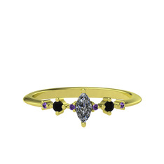 Minimal Aster Yüzük - Beyaz zirkon, siyah zirkon ve ametist 925 ayar altın kaplama gümüş yüzük #1ubbawc