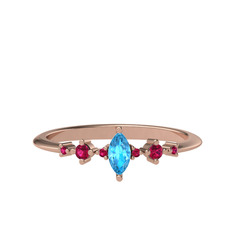 Akuamarin ve rodolit garnet 14 ayar rose altın yüzük