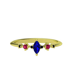 Lab safir, rodolit garnet ve siyah zirkon 925 ayar altın kaplama gümüş yüzük