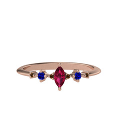 Rodolit garnet, lab safir ve dumanlı kuvars 14 ayar rose altın yüzük