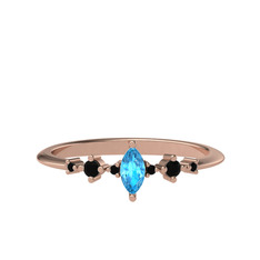 Minimal Aster Yüzük - Akuamarin ve siyah zirkon 8 ayar rose altın yüzük #1v3c2yb