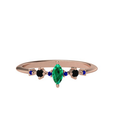 Minimal Aster Yüzük - Yeşil kuvars, siyah zirkon ve lab safir 925 ayar rose altın kaplama gümüş yüzük #1wgdjwz