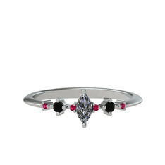 Beyaz zirkon, siyah zirkon ve rodolit garnet 18 ayar beyaz altın yüzük