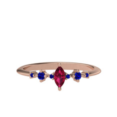 Rodolit garnet ve lab safir 18 ayar rose altın yüzük
