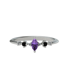 Ametist, siyah zirkon ve beyaz zirkon 8 ayar beyaz altın yüzük