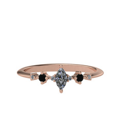 Minimal Aster Yüzük - Beyaz zirkon ve siyah zirkon 18 ayar rose altın yüzük #44ofkc