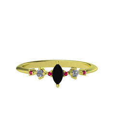 Siyah zirkon, beyaz zirkon ve rodolit garnet 18 ayar altın yüzük