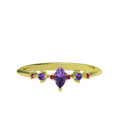 Minimal Aster Yüzük - Ametist ve rodolit garnet 925 ayar altın kaplama gümüş yüzük #533sej
