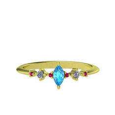 Minimal Aster Yüzük - Akuamarin, beyaz zirkon ve rodolit garnet 925 ayar altın kaplama gümüş yüzük #67p5ah