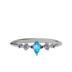 Minimal Aster Yüzük - Akuamarin, beyaz zirkon ve ametist 925 ayar gümüş yüzük #6cutfm