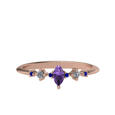 Ametist, beyaz zirkon ve lab safir 18 ayar rose altın yüzük