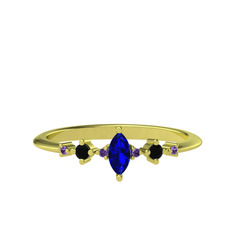 Minimal Aster Yüzük - Lab safir, siyah zirkon ve ametist 18 ayar altın yüzük #6vkozi