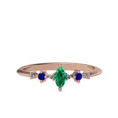 Yeşil kuvars, lab safir ve beyaz zirkon 925 ayar rose altın kaplama gümüş yüzük