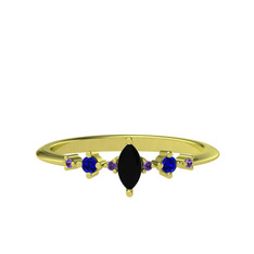 Minimal Aster Yüzük - Siyah zirkon, lab safir ve ametist 8 ayar altın yüzük #82k269