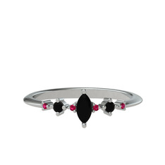 Siyah zirkon ve rodolit garnet 8 ayar beyaz altın yüzük