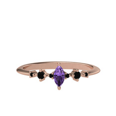 Minimal Aster Yüzük - Ametist ve siyah zirkon 14 ayar rose altın yüzük #91ro9e