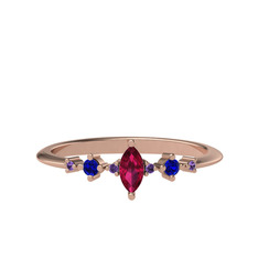 Rodolit garnet, lab safir ve ametist 8 ayar rose altın yüzük
